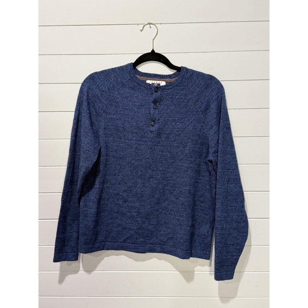 Joseph Abboud Men's Blue Heathered Merino Wool Blend Long Sleeve Henley